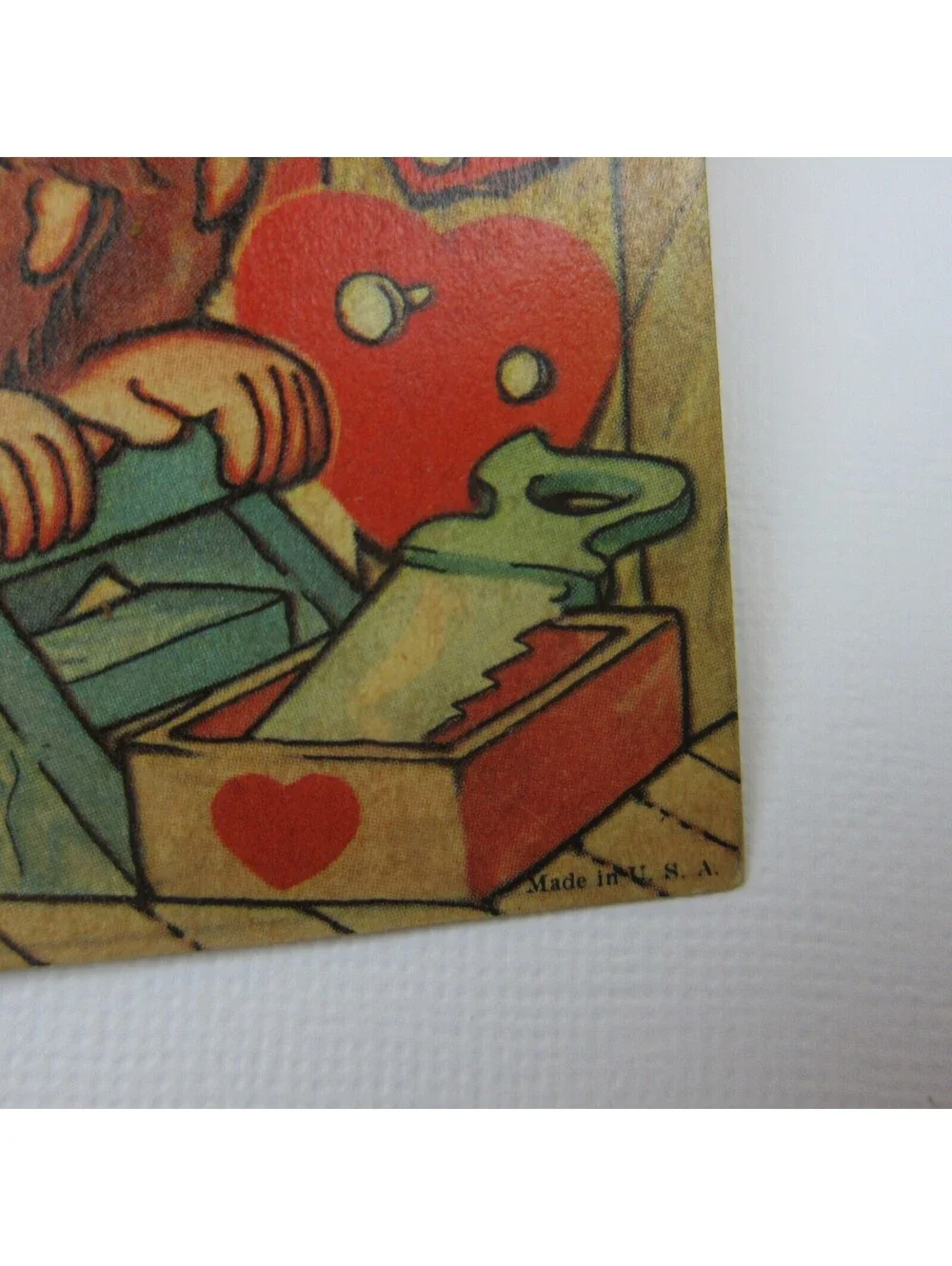 Vintage Valentine Card Mechanical Monkey Hammer Heart Building Tools 1920s-1930s